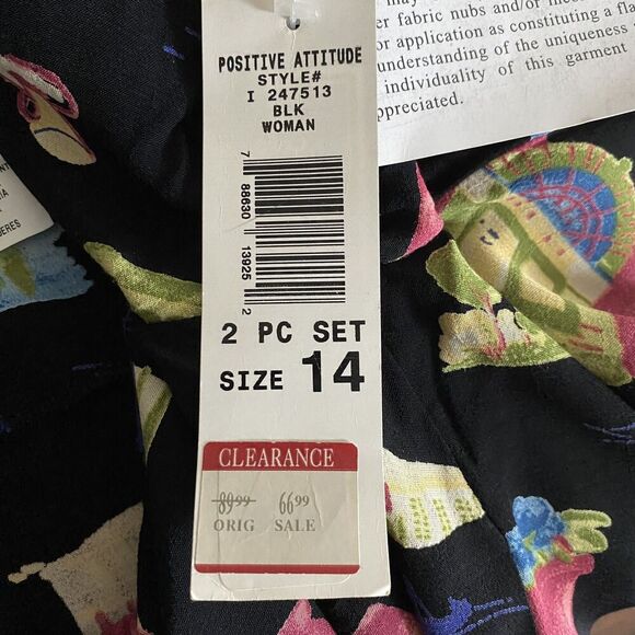 Positive Attitude Dress Jacket Set Womens 14 Black Colorful Print Rayon NWT - Picture 7 of 8